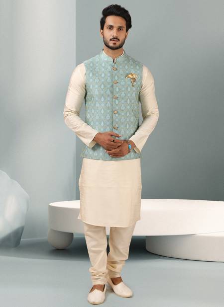 White Colour Festive Wear Kurta Pajama With Jacket Mens Collection 1455